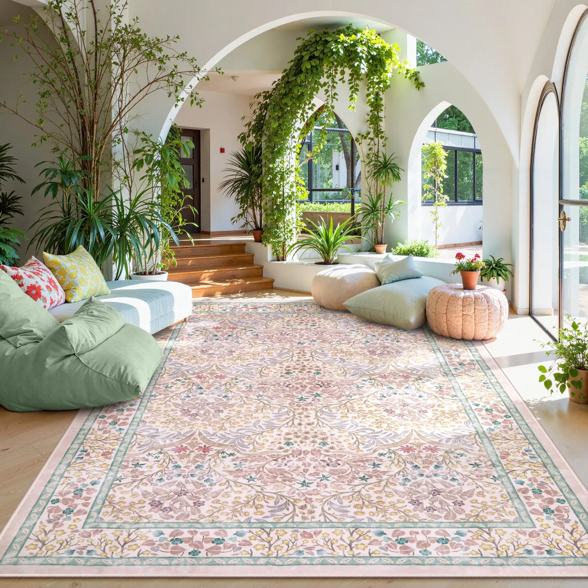 Giverny Washable Maximalism Vintage French Floral Pink Rug Rugs Lahome