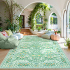 Giverny Washable Maximalism Vintage French Floral Sage Green Rug Rugs Lahome
