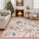 Jocelyn Christmas Washable Winter Woodland Cabin Pink Rug Area Rugs Lahome 8' x 10'