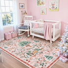 Jocelyn Christmas Washable Winter Woodland Cabin Pink Rug Area Rugs Lahome