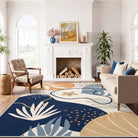 Kiki Washable Modern Botanical Leaf Blue/Yellow Rug Area Rugs Lahome