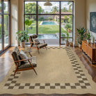 Linoe Washable Checkered Wavy Oatmeal Easy Jute Rug Rugs Lahome 8' x 10'