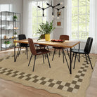 Linoe Washable Checkered Wavy Oatmeal Easy Jute Rug Rugs Lahome