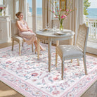 Lorevie Washable Boho vintage Garden Floral Pink Rug Rugs Lahome