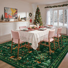 Lumiere Christmas Washable Classic Deer Woodland Green Rug Area Rugs Lahome