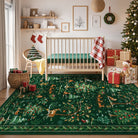Lumiere Christmas Washable Classic Deer Woodland Green Rug Area Rugs Lahome