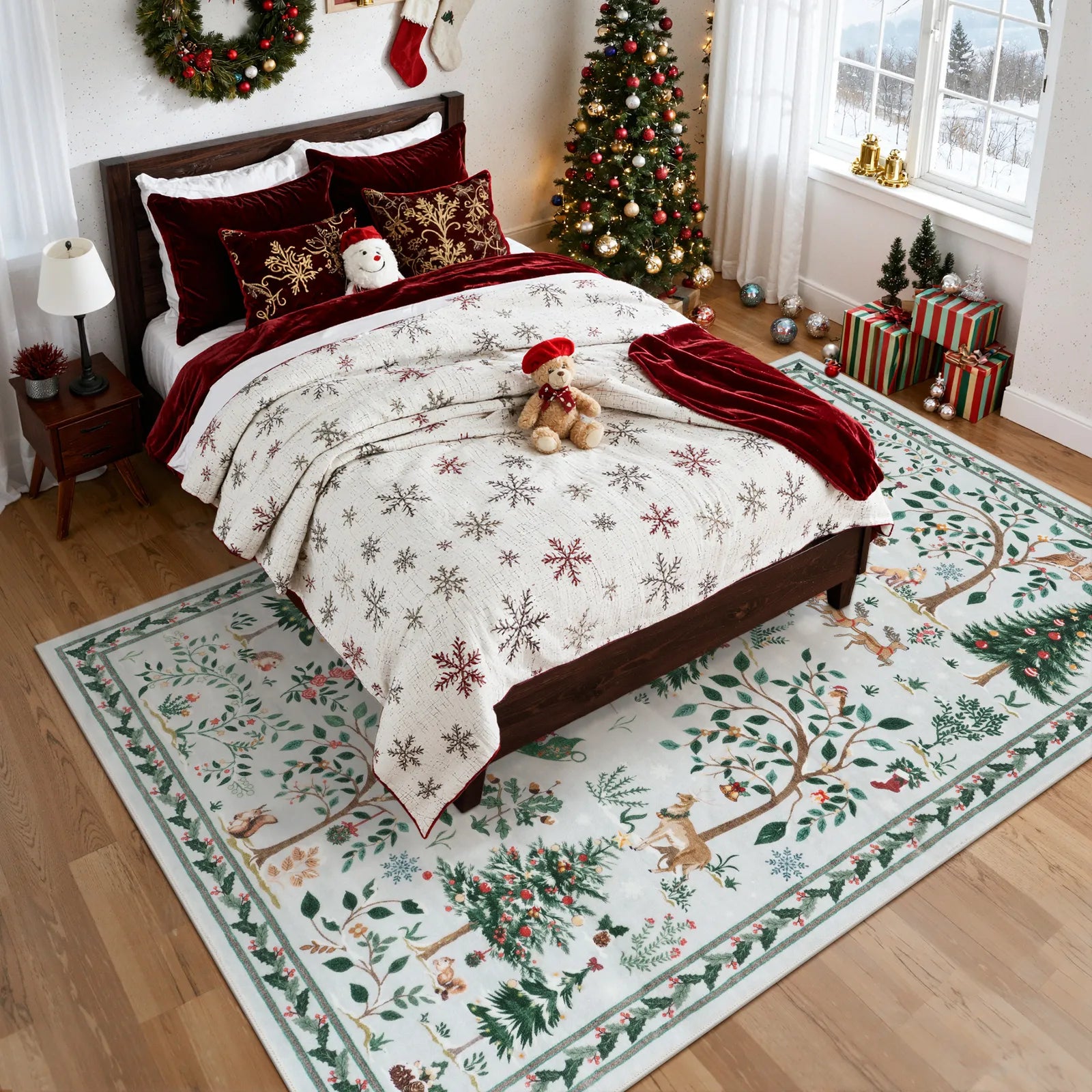Lumiere Christmas Washable Classic Deer Woodland Grey Rug Area Rugs Lahome