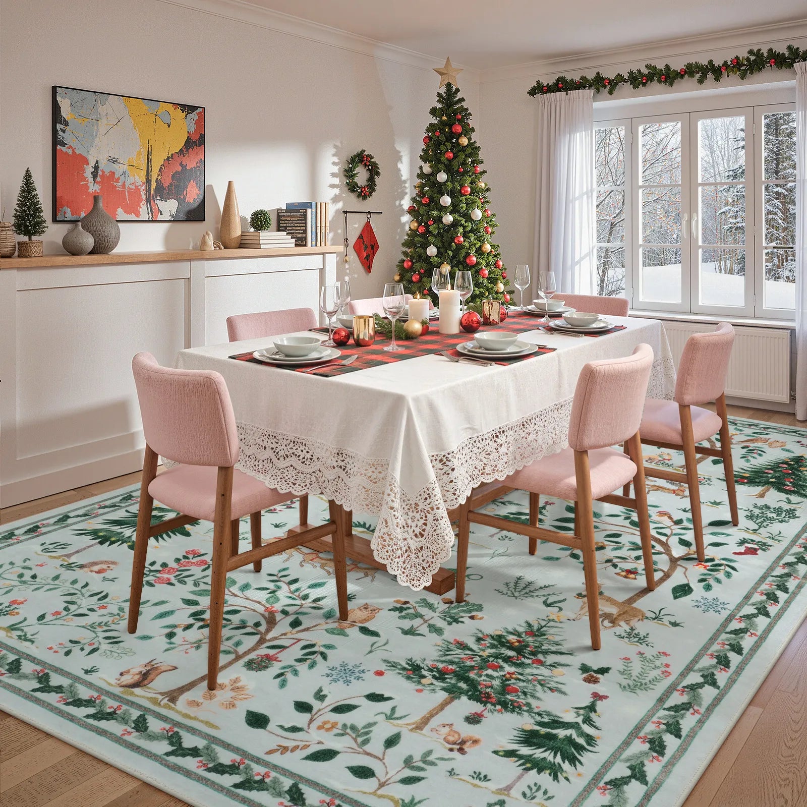 Lumiere Christmas Washable Classic Deer Woodland Grey Rug Area Rugs Lahome