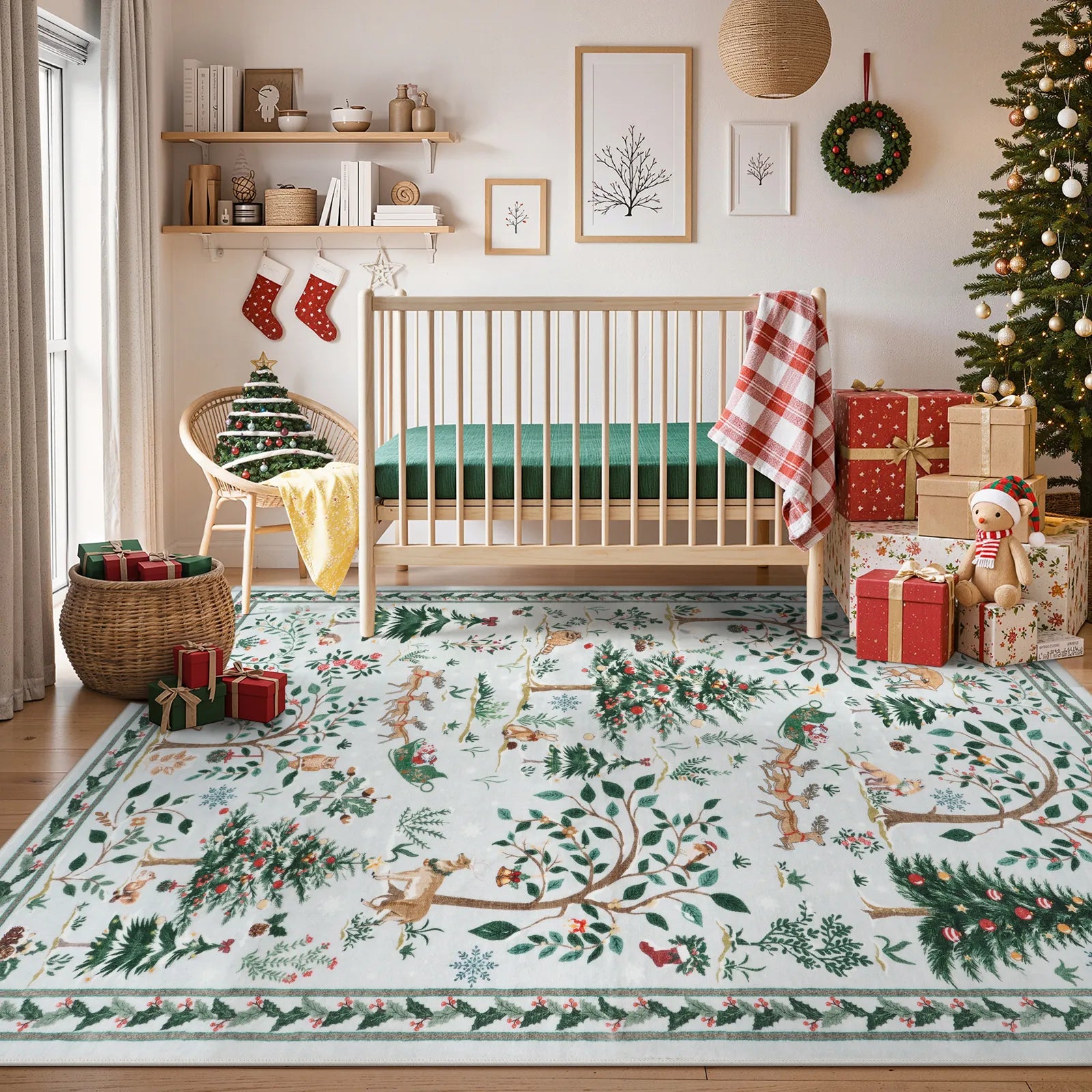Lumiere Christmas Washable Classic Deer Woodland Grey Rug Area Rugs Lahome