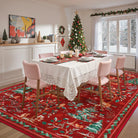 Lumiere Christmas Washable Classic Deer Woodland Red Rug Area Rugs Lahome