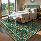Marcel Washable Vintage Floral Bird Dark Green Rug Area Rugs Lahome