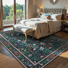 Marcel Washable Vintage Floral Bird Royal Blue Rug Area Rugs Lahome