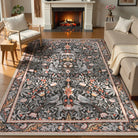 Marcel Washable Vintage Floral Bird Taupe Rug Area Rugs Lahome 8' x 10'