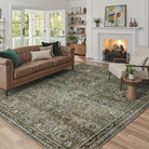 Lahome Washable Vintage Persian Dark Green Area Rug for living room.