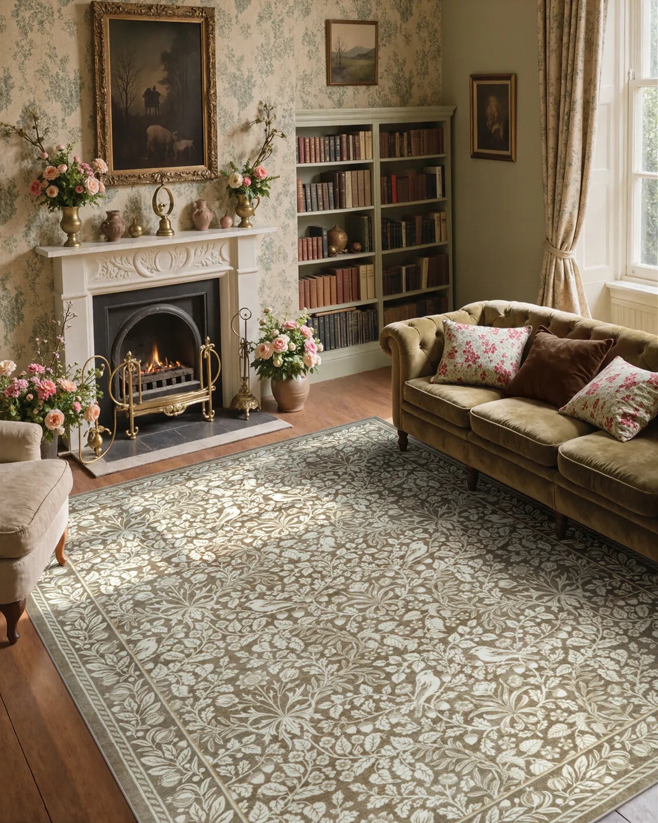 Mirage Washable Maximalism Vintage Blossom Beige Rug Area Rugs Lahome