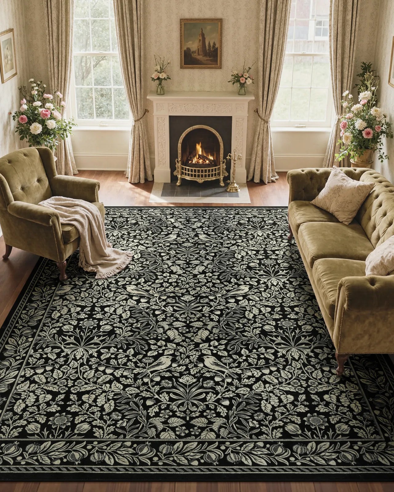 Mirage Washable Maximalism Vintage Blossom Black Rug Area Rugs Lahome 8' x 10'