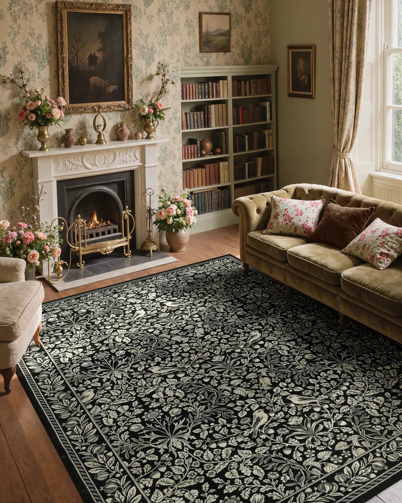 Mirage Washable Maximalism Vintage Blossom Black Rug Area Rugs Lahome