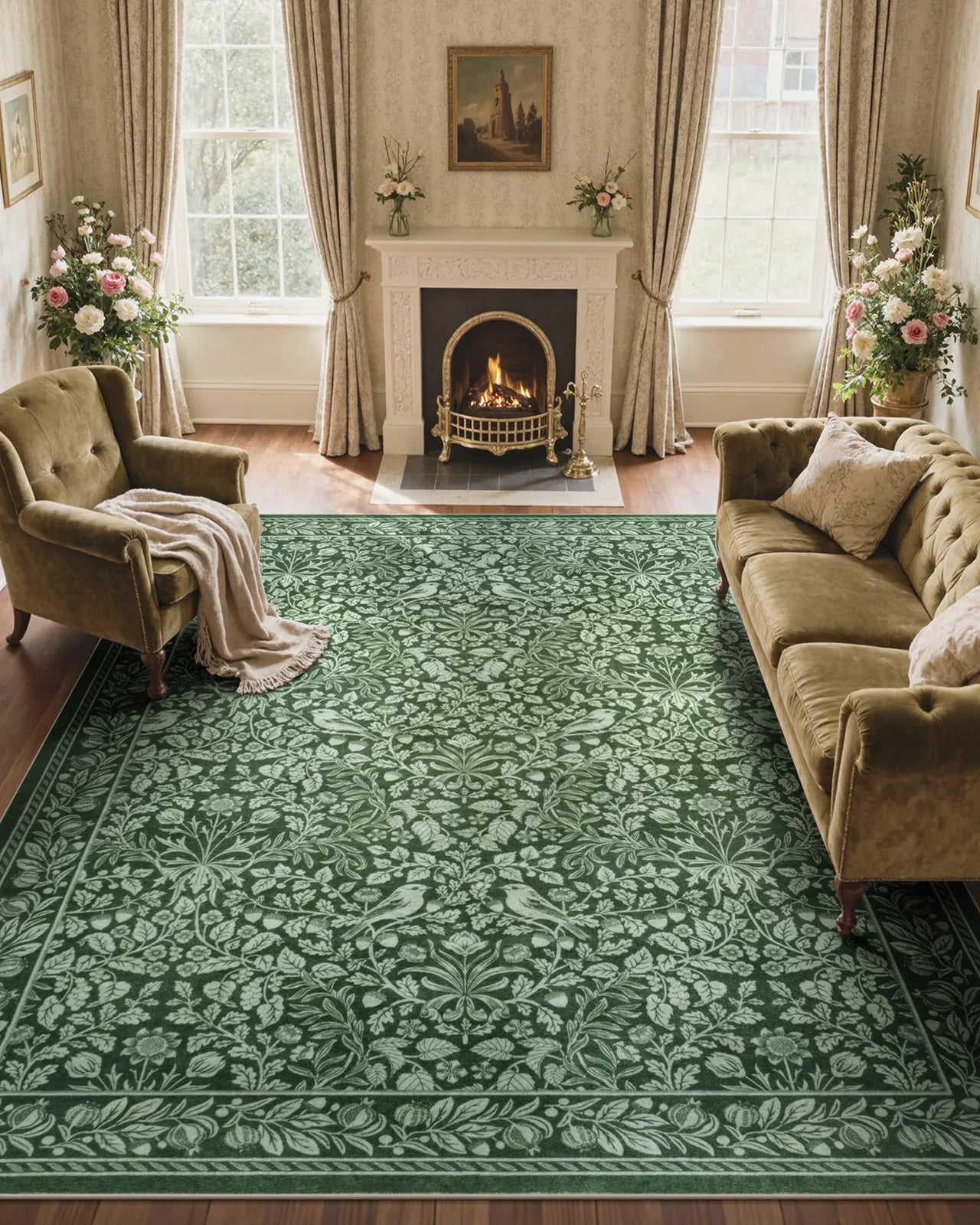 Mirage Washable Maximalism Vintage Blossom Green Rug Area Rugs Lahome 8' x 10'