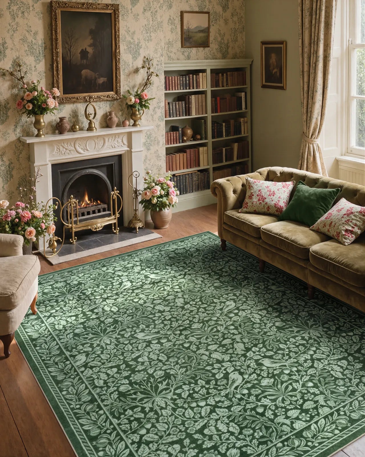 Mirage Washable Maximalism Vintage Blossom Green Rug Area Rugs Lahome