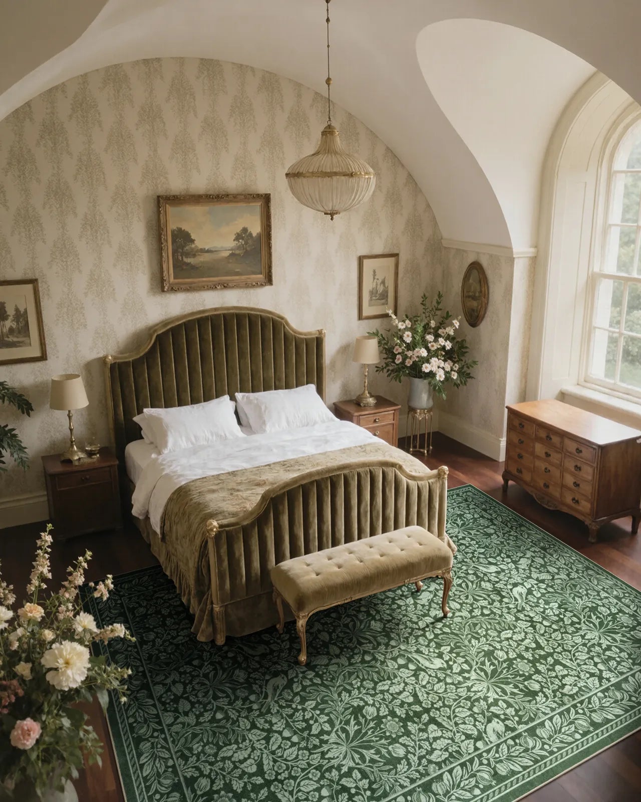 Mirage Washable Maximalism Vintage Blossom Green Rug Area Rugs Lahome