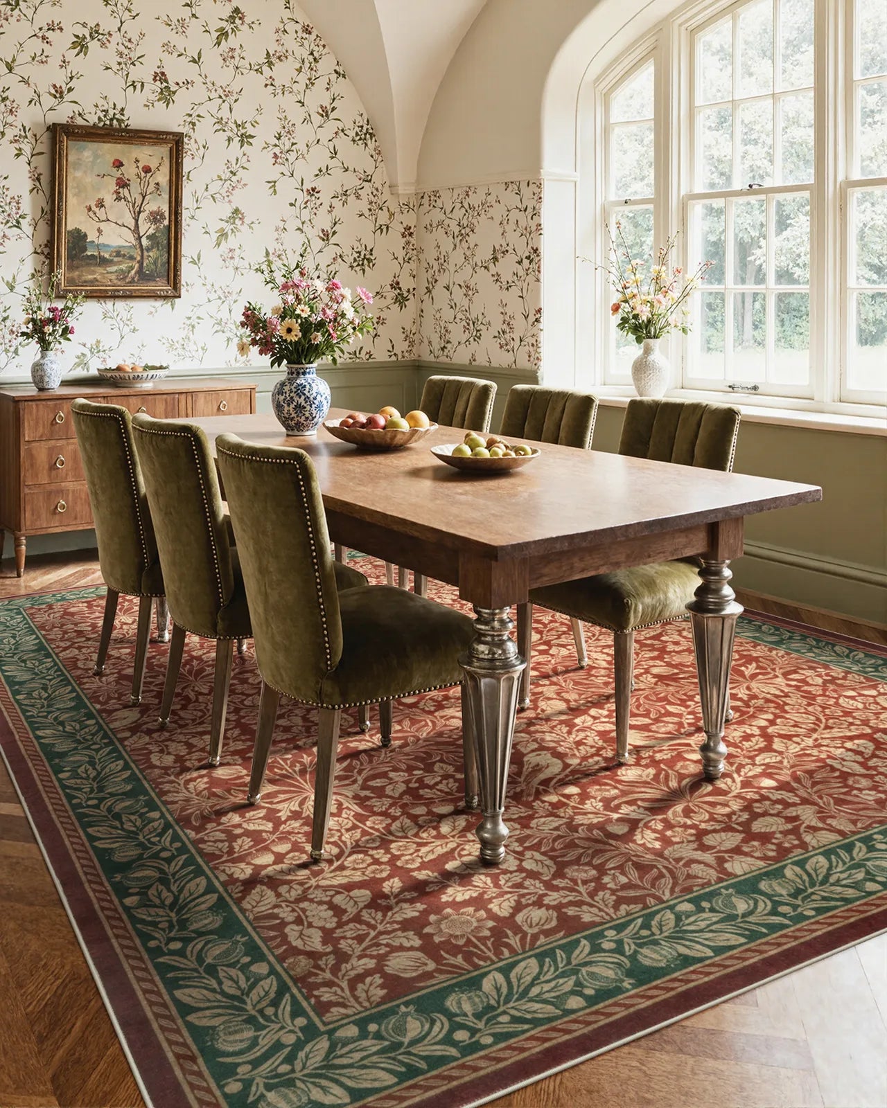 Mirage Washable Maximalism Vintage Blossom Red Rug Area Rugs Lahome