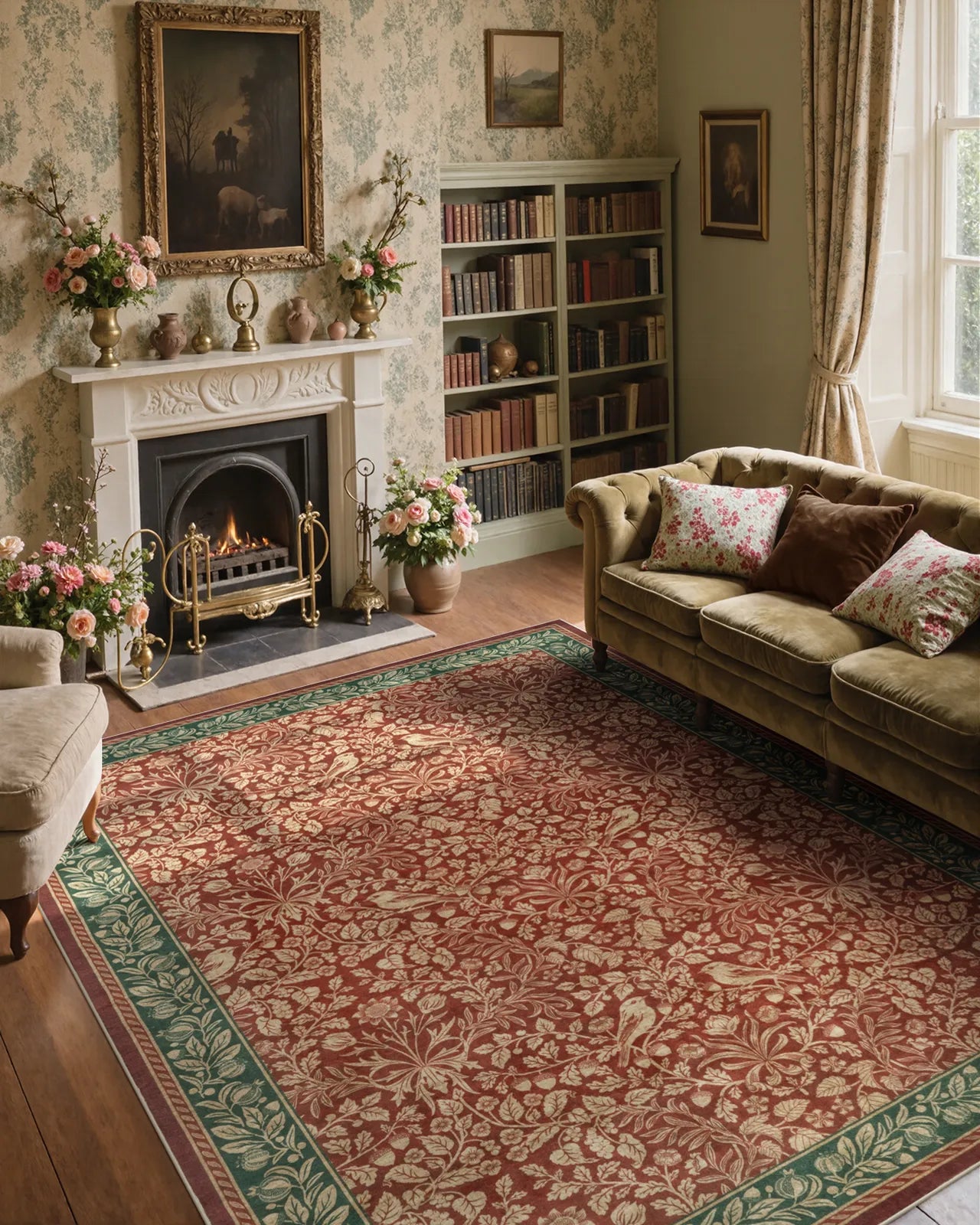 Mirage Washable Maximalism Vintage Blossom Red Rug Area Rugs Lahome