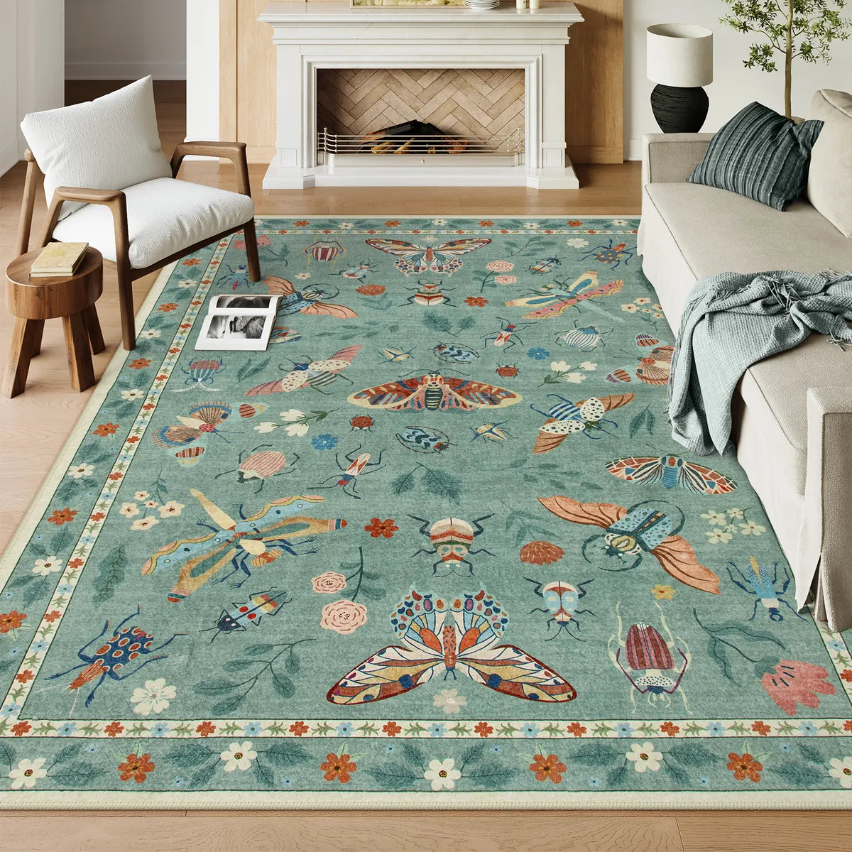 Vionnet Modern Parisian Insect Light Green Area Rug - Lahome