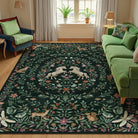 Myrrha Washable Fantasy Garden and Unicorn Dark Green Rug Area Rugs Lahome