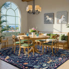 Myrrha Washable Fantasy Garden and Unicorn Navy Blue Rug Area Rugs Lahome