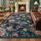 Nina Washable Romantic Vintage Floral Rose Garden Black Rug Area Rugs Lahome 8' x 10'