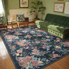 Nina Washable Romantic Vintage Floral Rose Garden Black Rug Area Rugs Lahome