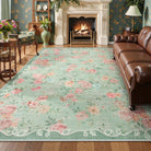 Nina Washable Romantic Vintage Floral Rose Garden Green Rug Area Rugs Lahome 8' x 10'