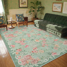 Nina Washable Romantic Vintage Floral Rose Garden Green Rug Area Rugs Lahome
