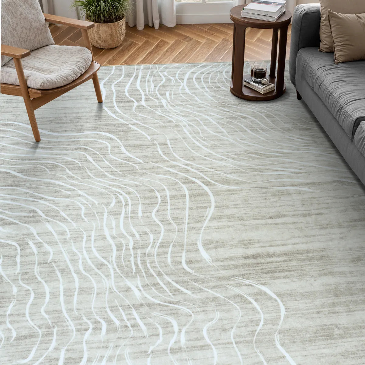 Ondel Washable Abstract Terrain Beige Rug Area Rugs Lahome 8' x 10'