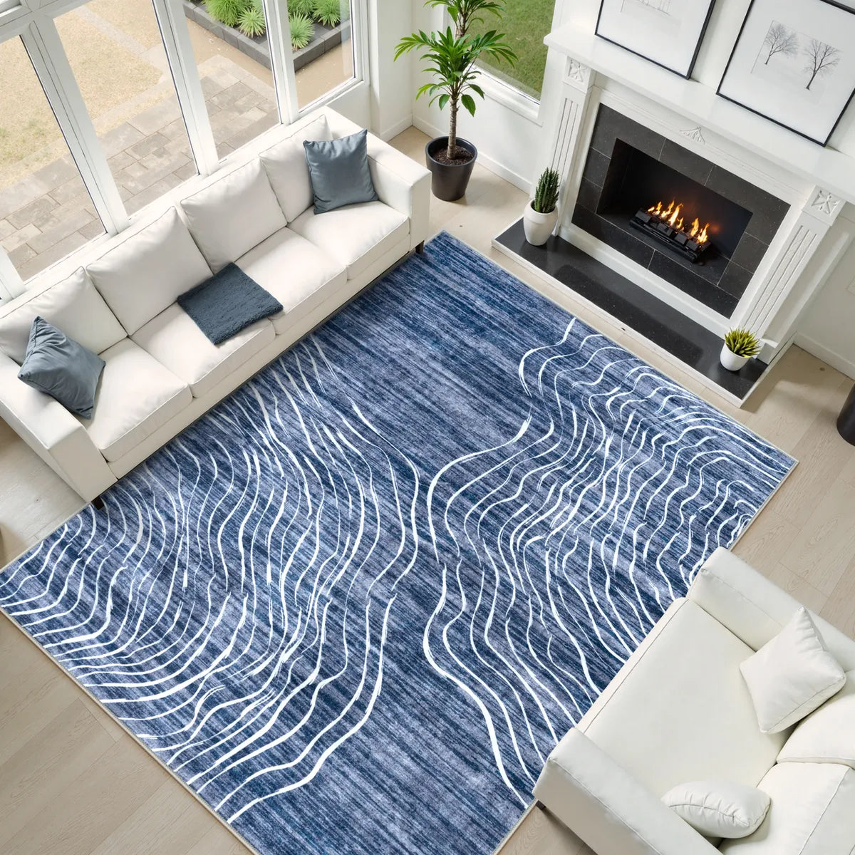 Ondel Washable Abstract Terrain Blue Rug Area Rugs Lahome 8' x 10'