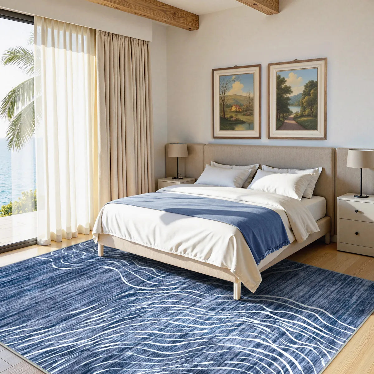 Ondel Washable Abstract Terrain Blue Rug Area Rugs Lahome