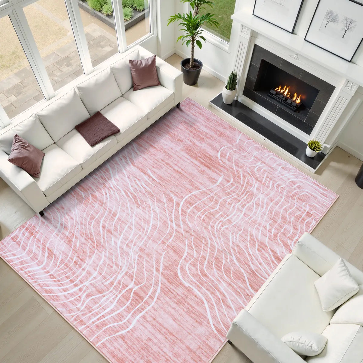 Ondel Washable Abstract Terrain Pink Rug Area Rugs Lahome 8' x 10'