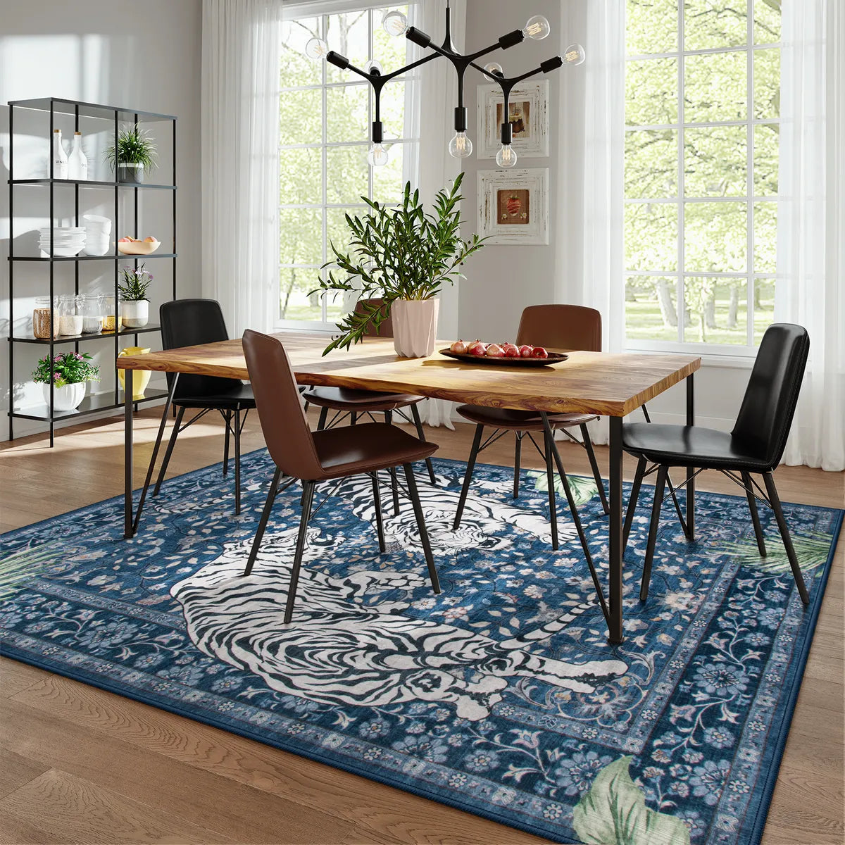 Rava Washable Wild Tiger Blue Rug Area Rugs Lahome