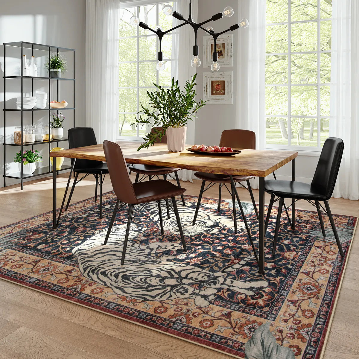 Rava Washable Wild Tiger Brown Rug Area Rugs Lahome
