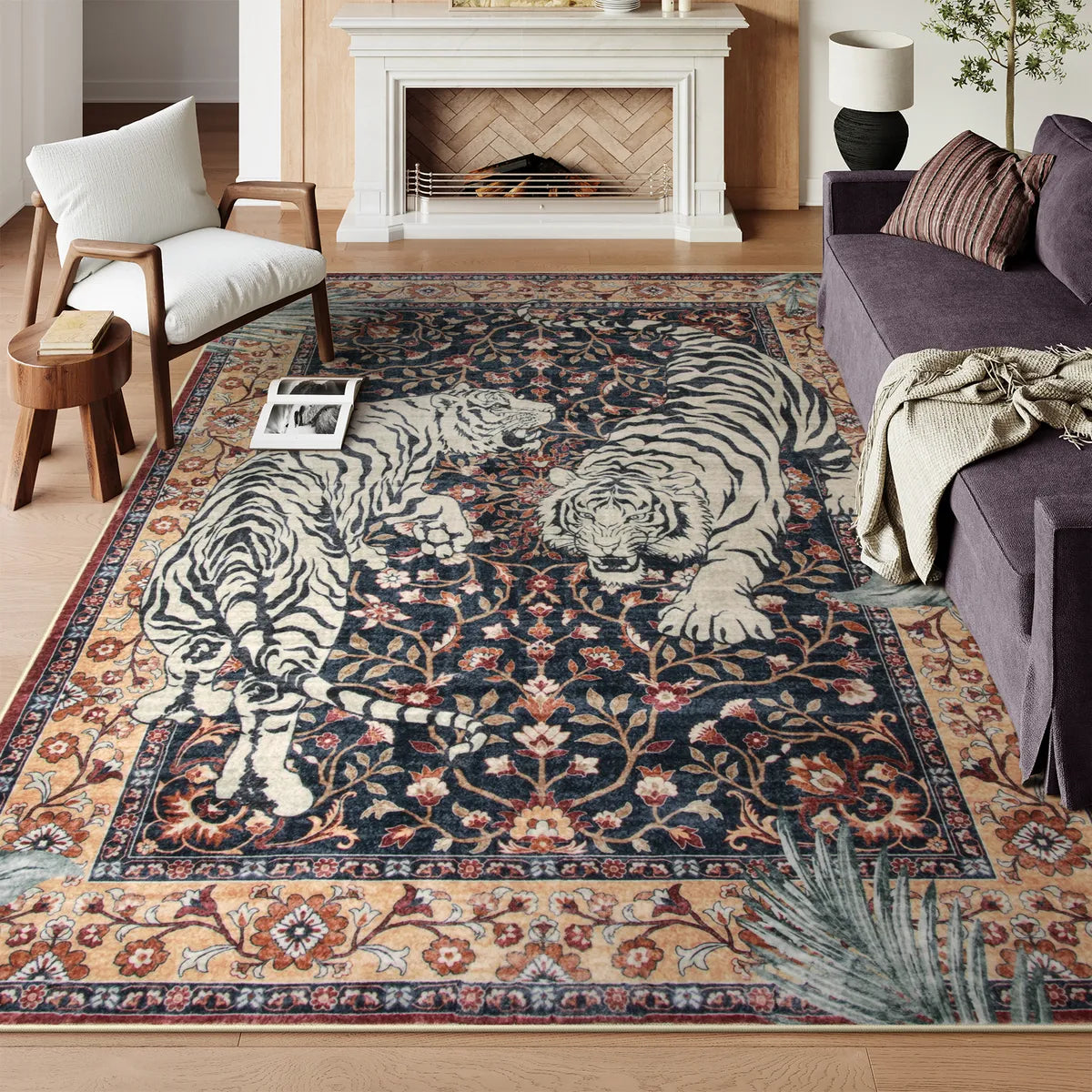 Rava Washable Wild Tiger Brown Rug Area Rugs Lahome 8' x 10'