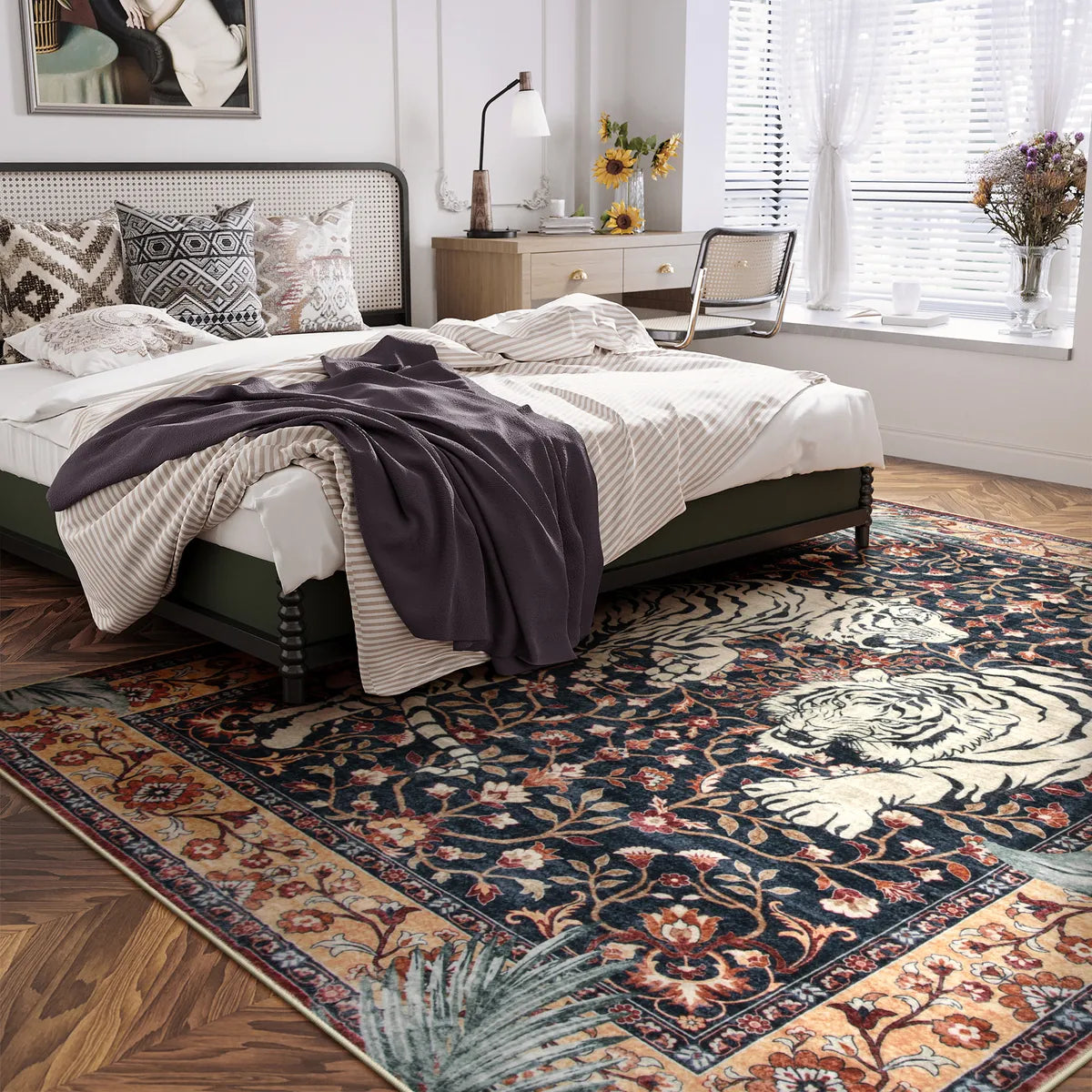 Rava Washable Wild Tiger Brown Rug Area Rugs Lahome