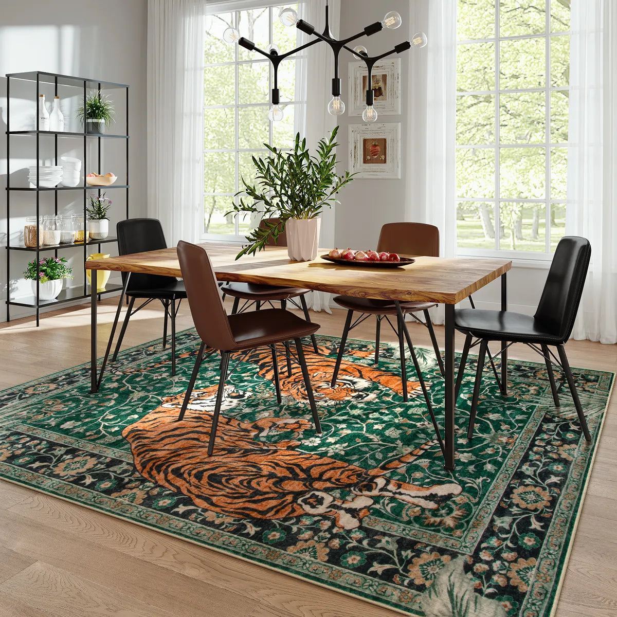 Rava Washable Wild Tiger Green Rug Area Rugs Lahome