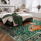 Rava Washable Wild Tiger Green Rug Area Rugs Lahome