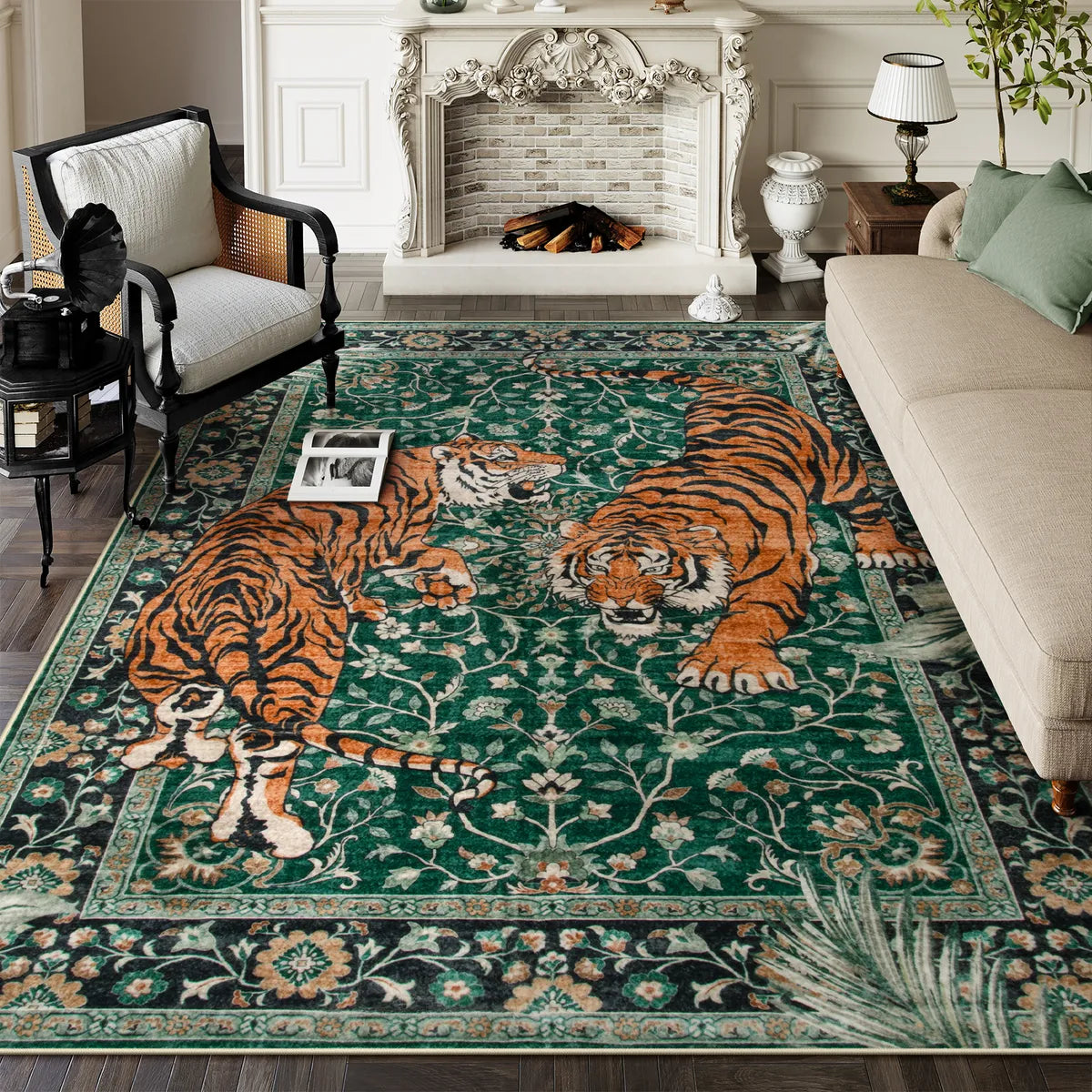 Rava Washable Wild Tiger Green Rug Area Rugs Lahome 8' x 10'