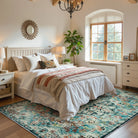 Reine Washable Bohemian Floral Medallion Dark Teal Blue Rug Clearance Rugs Lahome