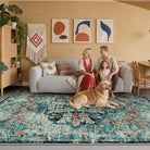 Reine Washable Bohemian Floral Medallion Dark Teal Blue Rug Clearance Rugs Lahome
