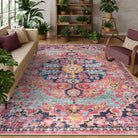 Reine Washable Bohemian Floral Medallion Red Rug Clearance Rugs Lahome 8' x 10'
