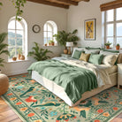 Rosalie Washable Boho Birdsong Floral Garden Light Green Rug Area Rugs Lahome