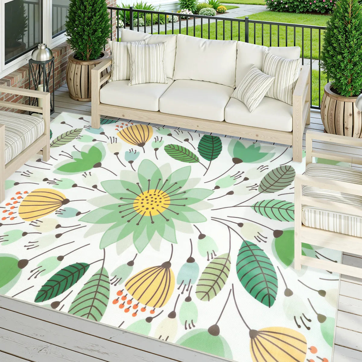 Soleil Washable Floral Light Green Indoor Indoor/Outdoor Rug Outdoor Rugs Lahome 8' x 10'