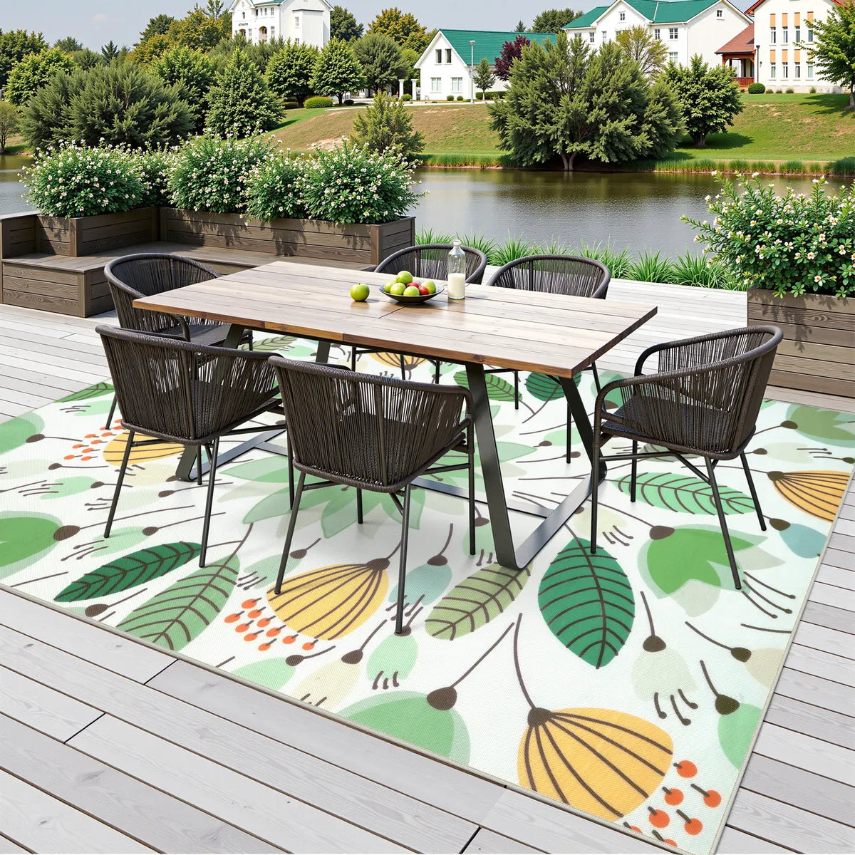 Soleil Washable Floral Light Green Indoor Indoor/Outdoor Rug Outdoor Rugs Lahome